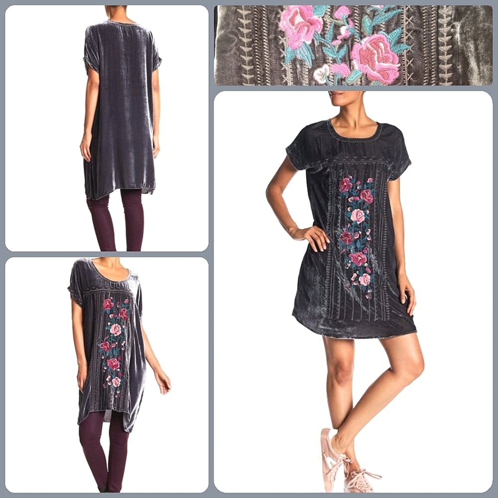 Chelsea & Theodore Velvet Floral Embroidered Dress